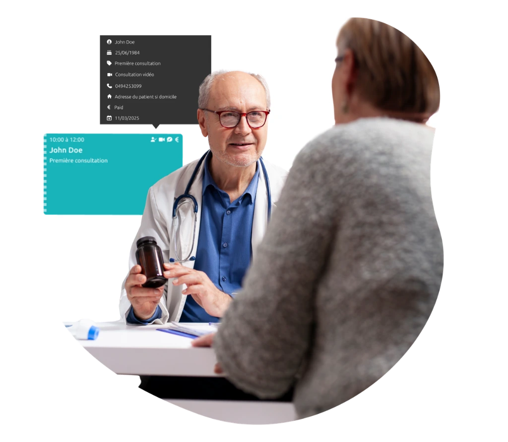 Een arts die een medicijn aan een patiënte uitlegt